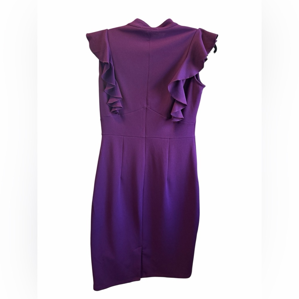 Knitee Purple Ruffle Sleeve Midi Sheath Dress Sz L - Picture 5 of 7
